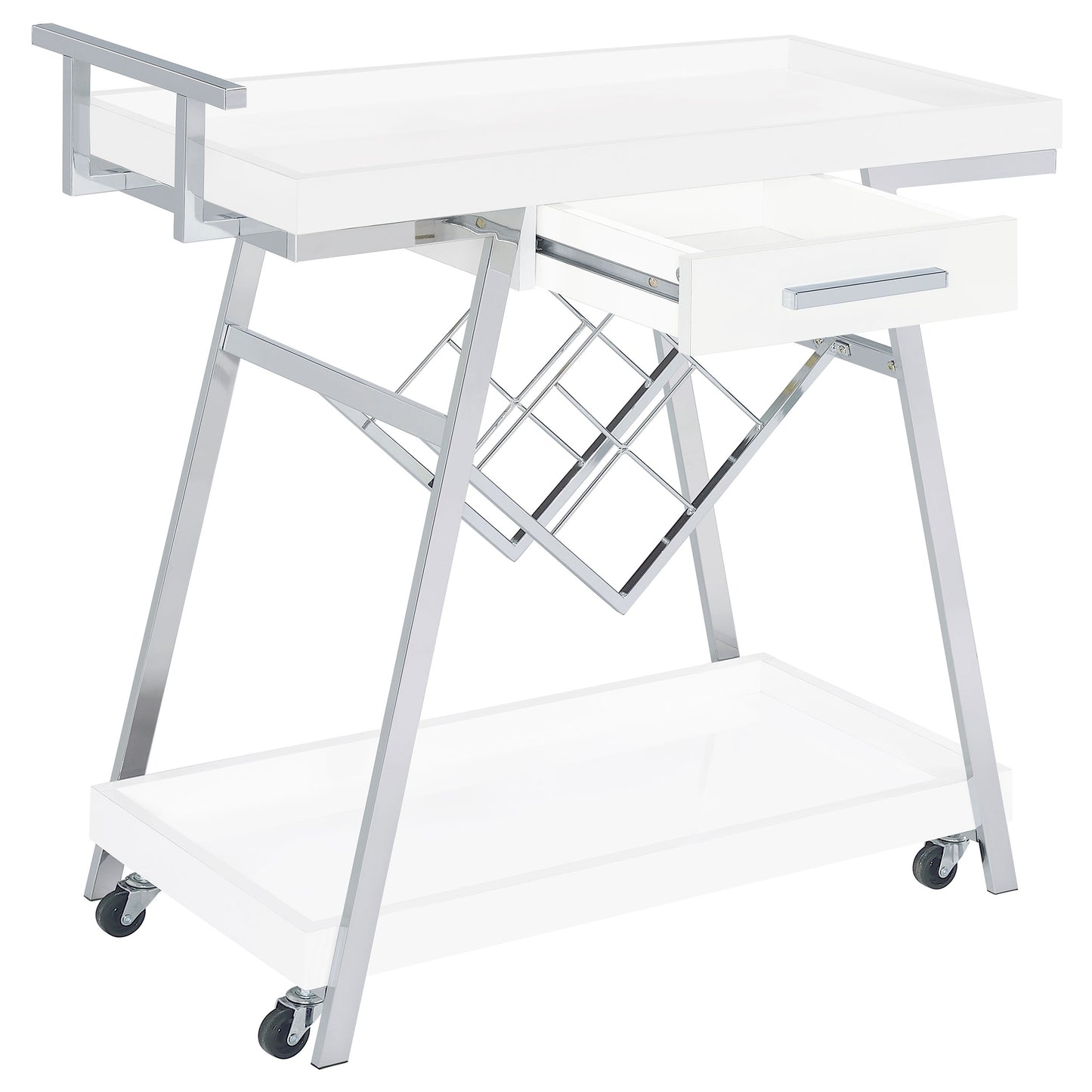 Kinney 1-drawer Engineered Wood Bar Cart White High Gloss