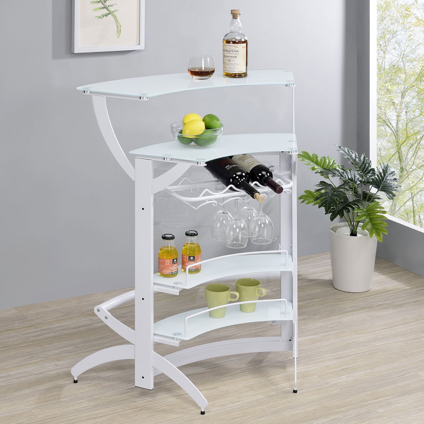 Dallas 2-shelf Curved Freestanding Home Bar Cabinet White