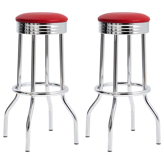 Retro Upholstered Metal Swivel Bar Stool Red (Set of 2)