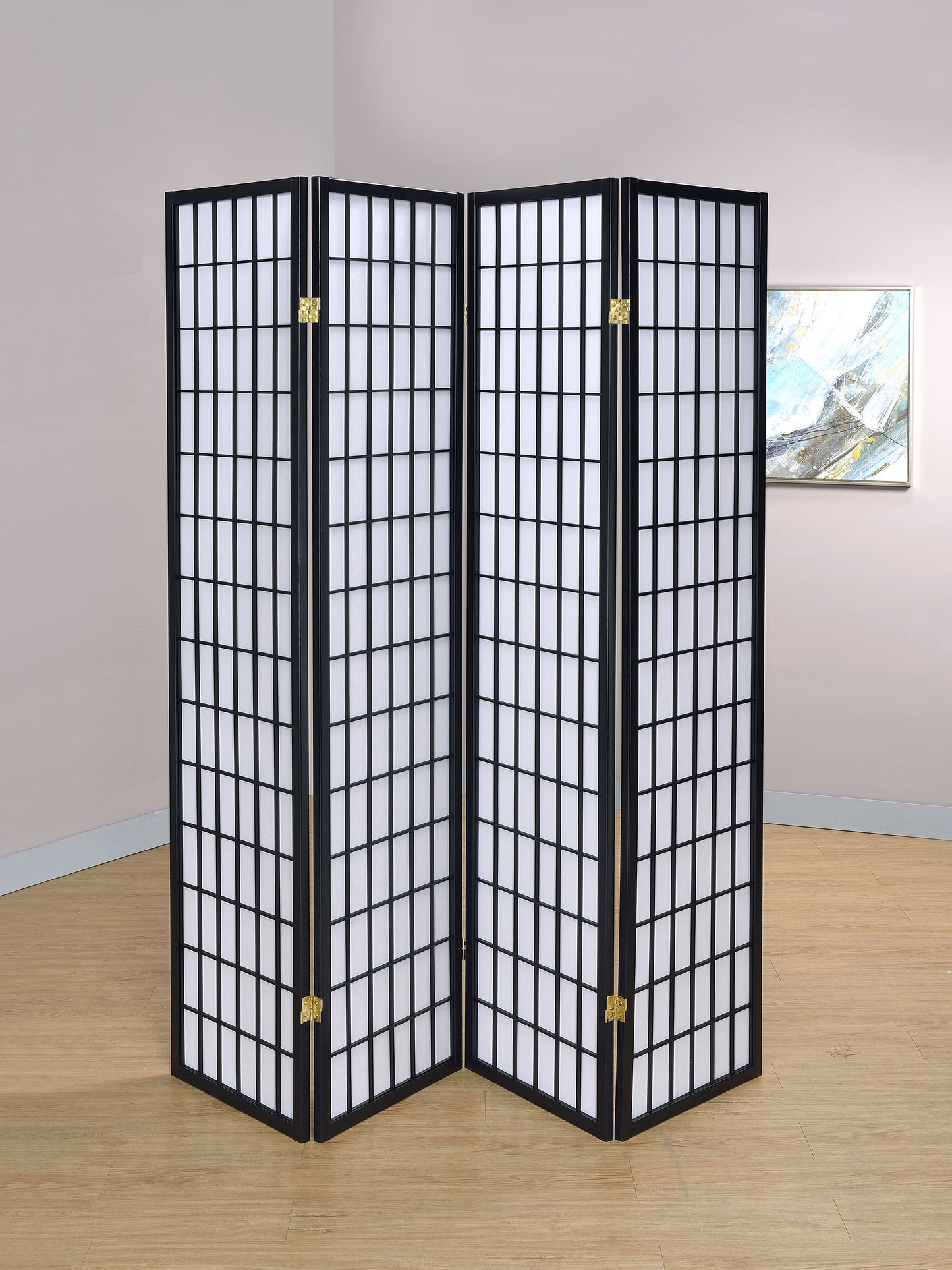 Roberto 4-Panel Room Divider Folding Shoji Screen Black