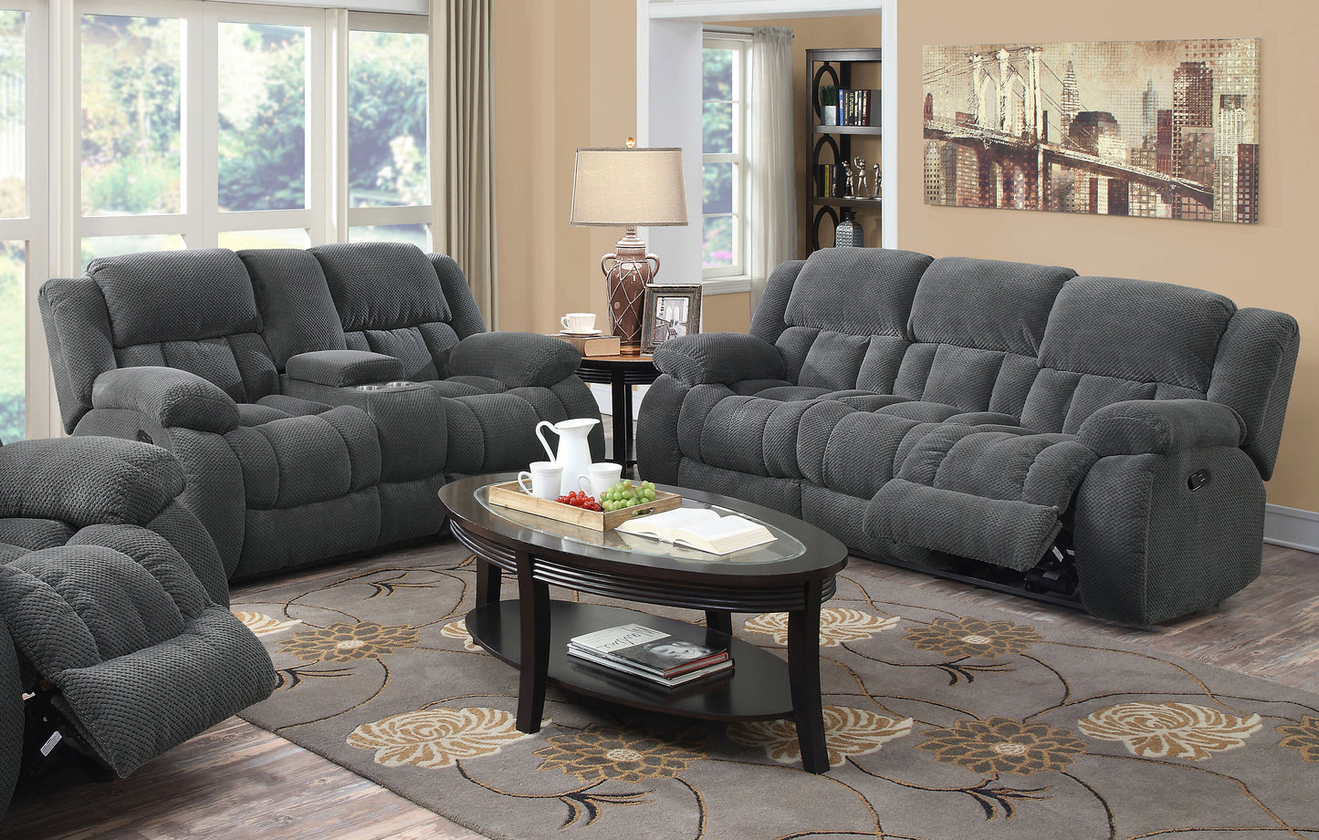 Weissman 2-piece Upholstered Reclining Sofa Set Grey