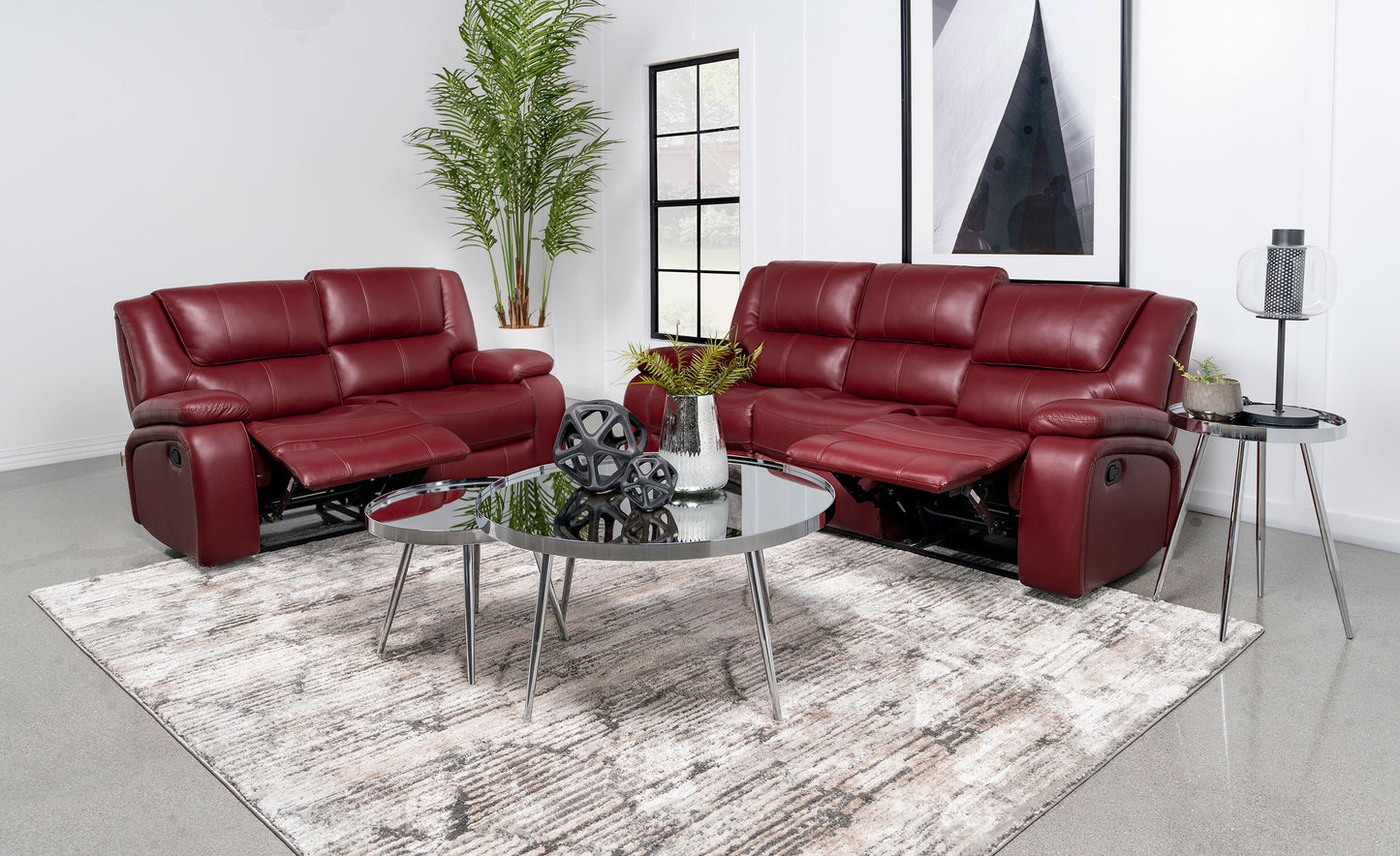 Camila 2-piece Upholstered Reclining Sofa Set Red