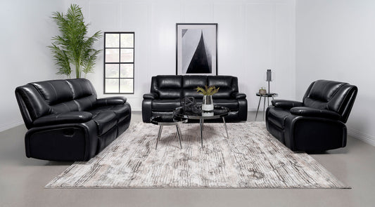 Camila 3-piece Upholstered Motion Reclining Sofa Set Black