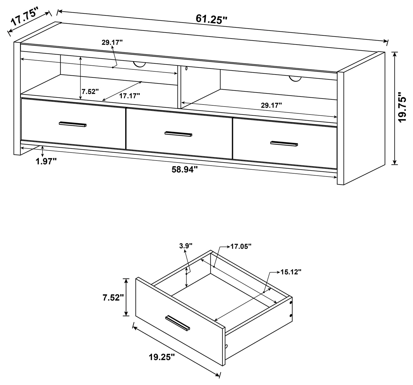 Alton 3-drawer Engineered Wood 62" TV Stand Black Oak