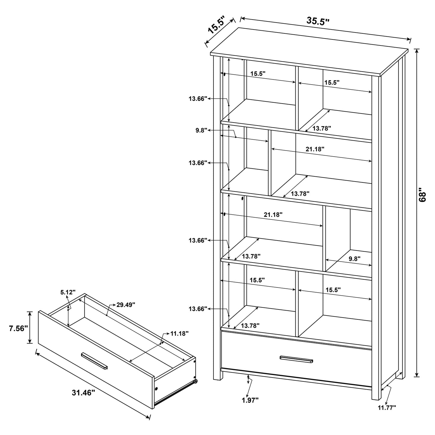 Dylan 68-inch 4-shelf Storage Bookshelf White High Gloss