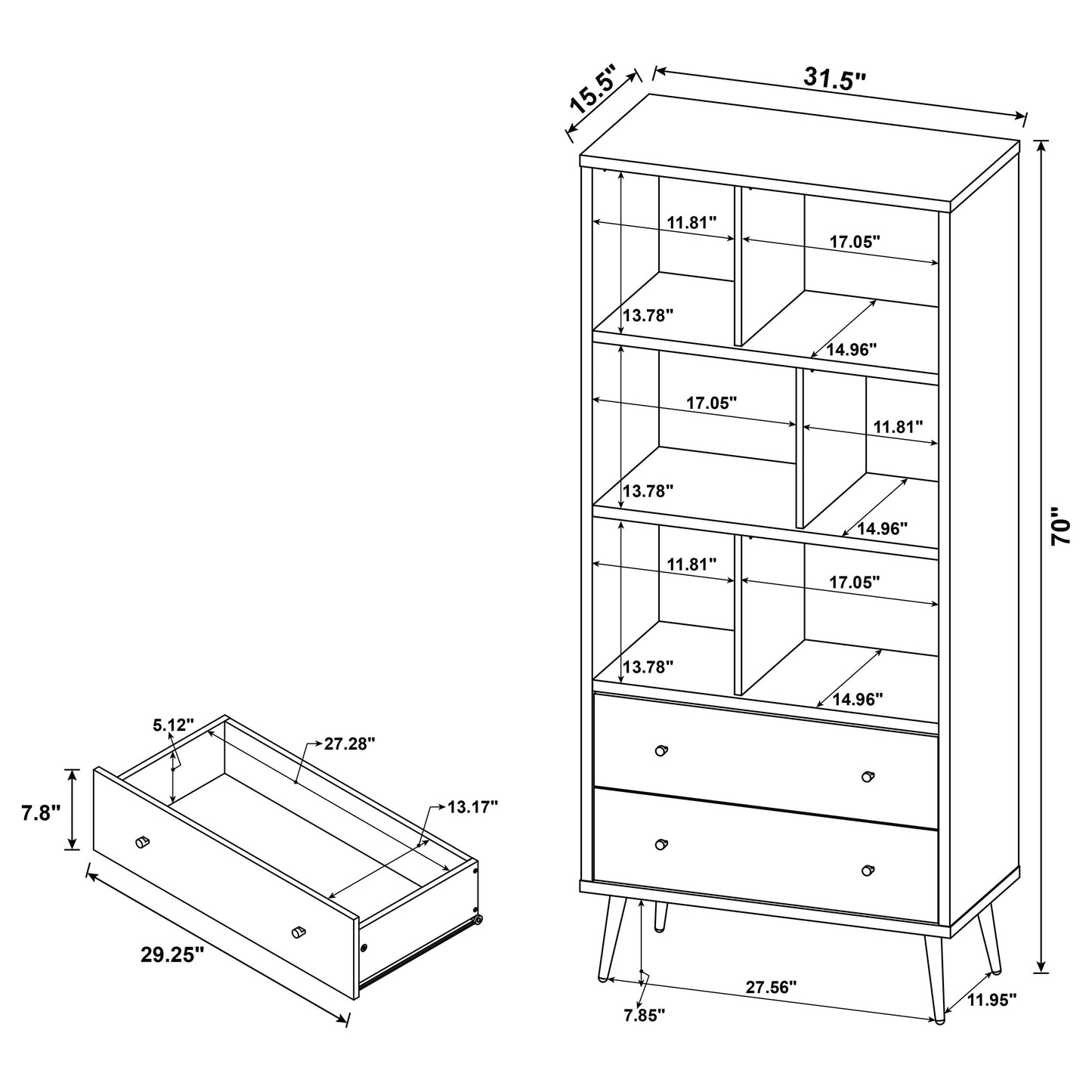 Maeve 70-inch 3-shelf Bookcase with Drawers Distressed Pine