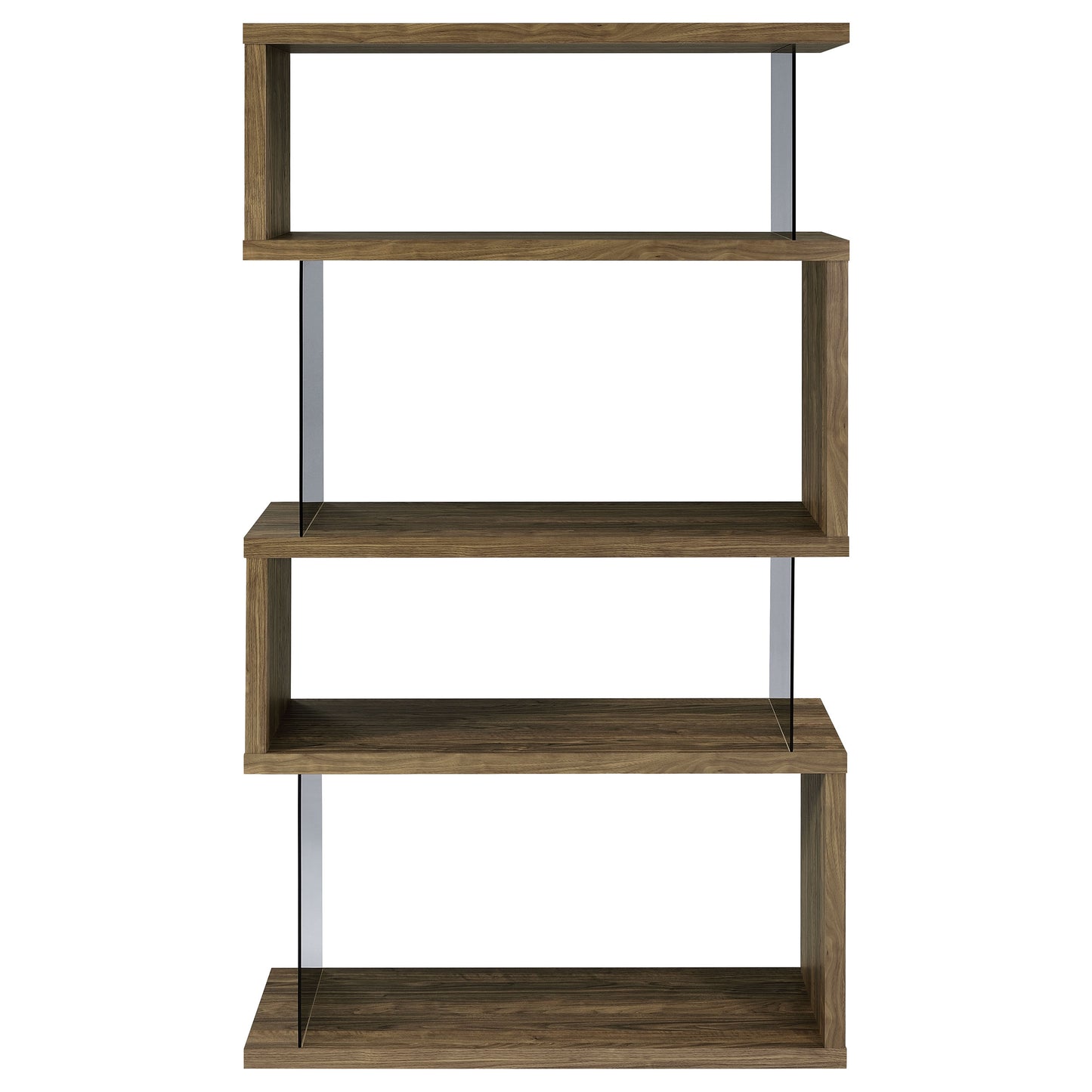 Emelle 63-inch 4-shelf Glass Panel Bookshelf Aged Walnut