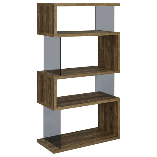 Emelle 63-inch 4-shelf Glass Panel Bookshelf Aged Walnut