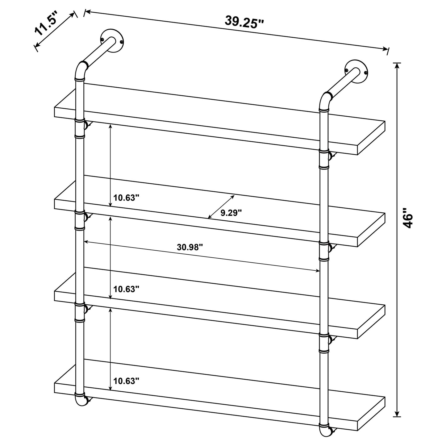 Elmcrest 39-inch 4-shelf Wall Bookshelf Rustic Oak