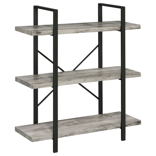 Cole 40-inch 3-shelf Bookshelf Grey Driftwood and Gunmetal