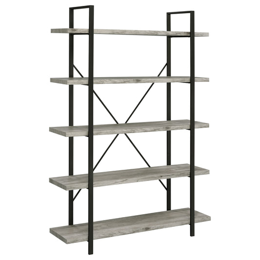 Cole 70-inch 5-shelf Bookshelf Grey Driftwood and Gunmetal