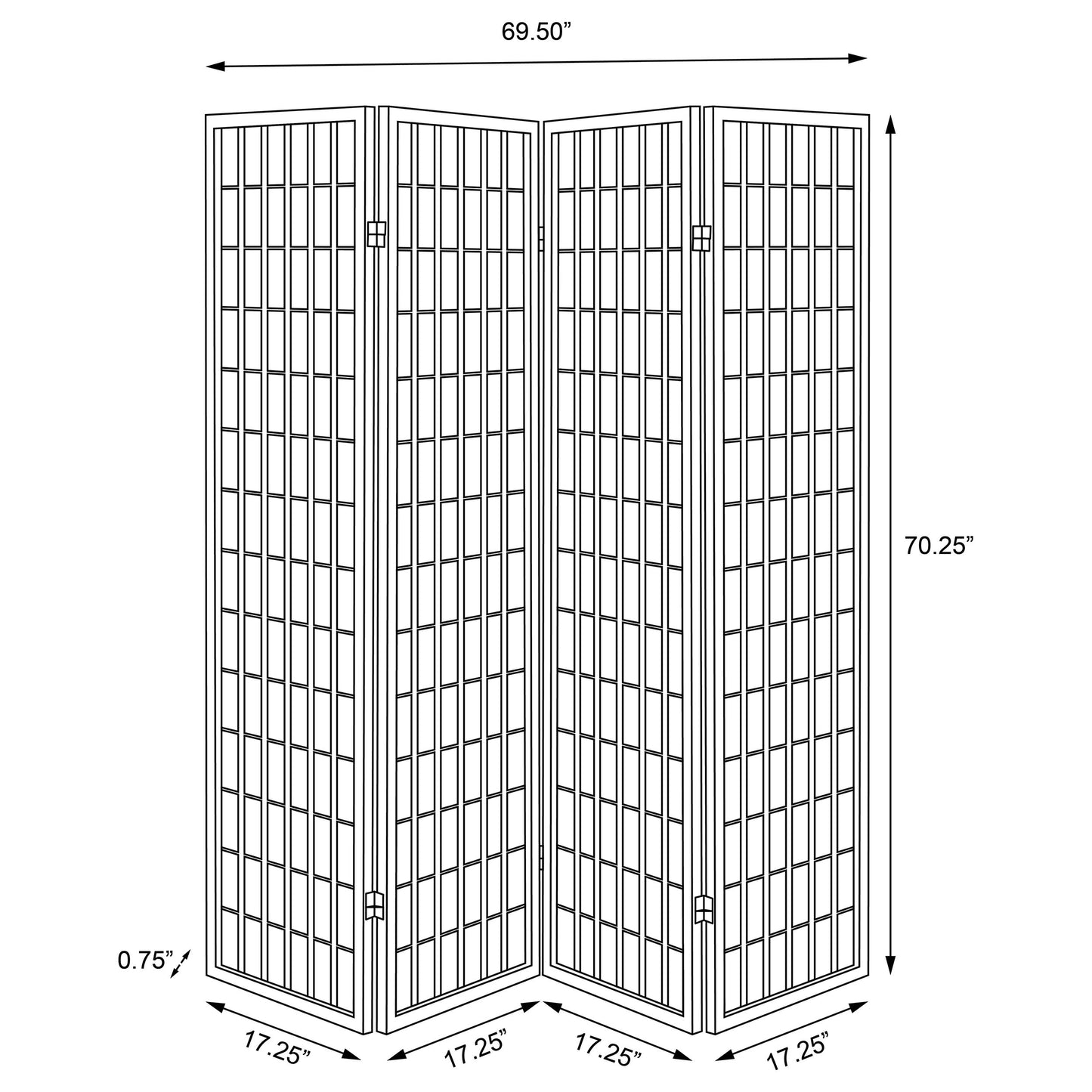 Roberto 4-Panel Room Divider Folding Shoji Screen Black