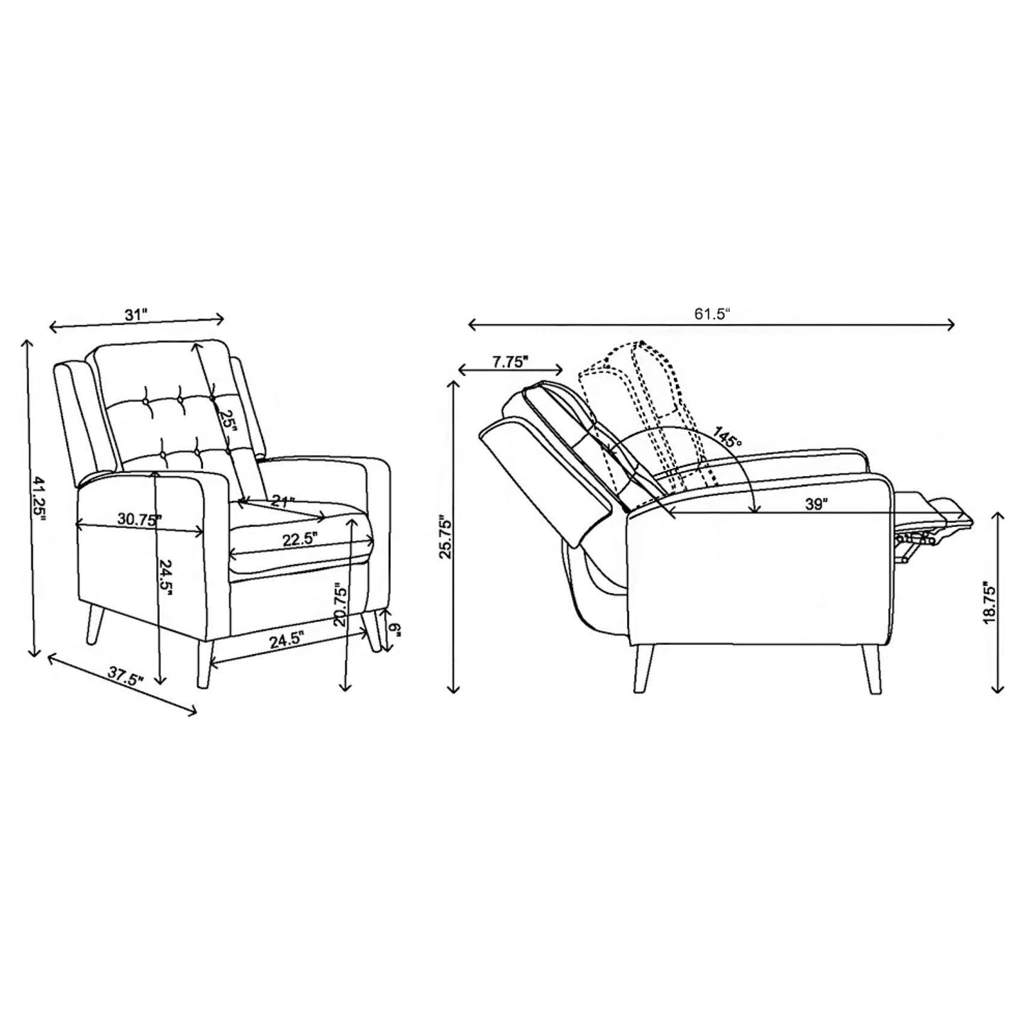 Davidson Upholstered Tufted Push Back Recliner Brown